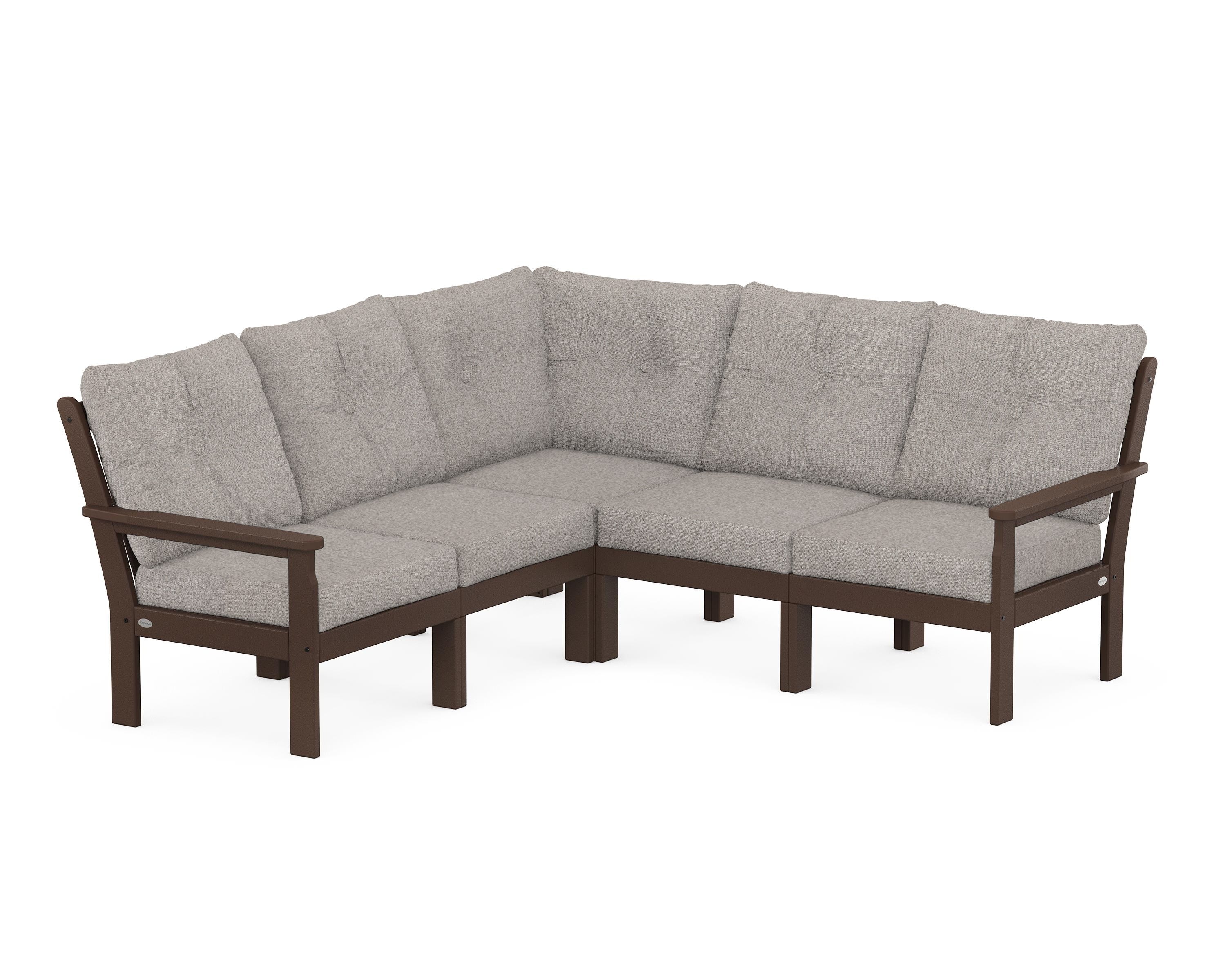 POLYWOOD® Vineyard 5-Piece Sectional in Mahogany / Weathered Tweed