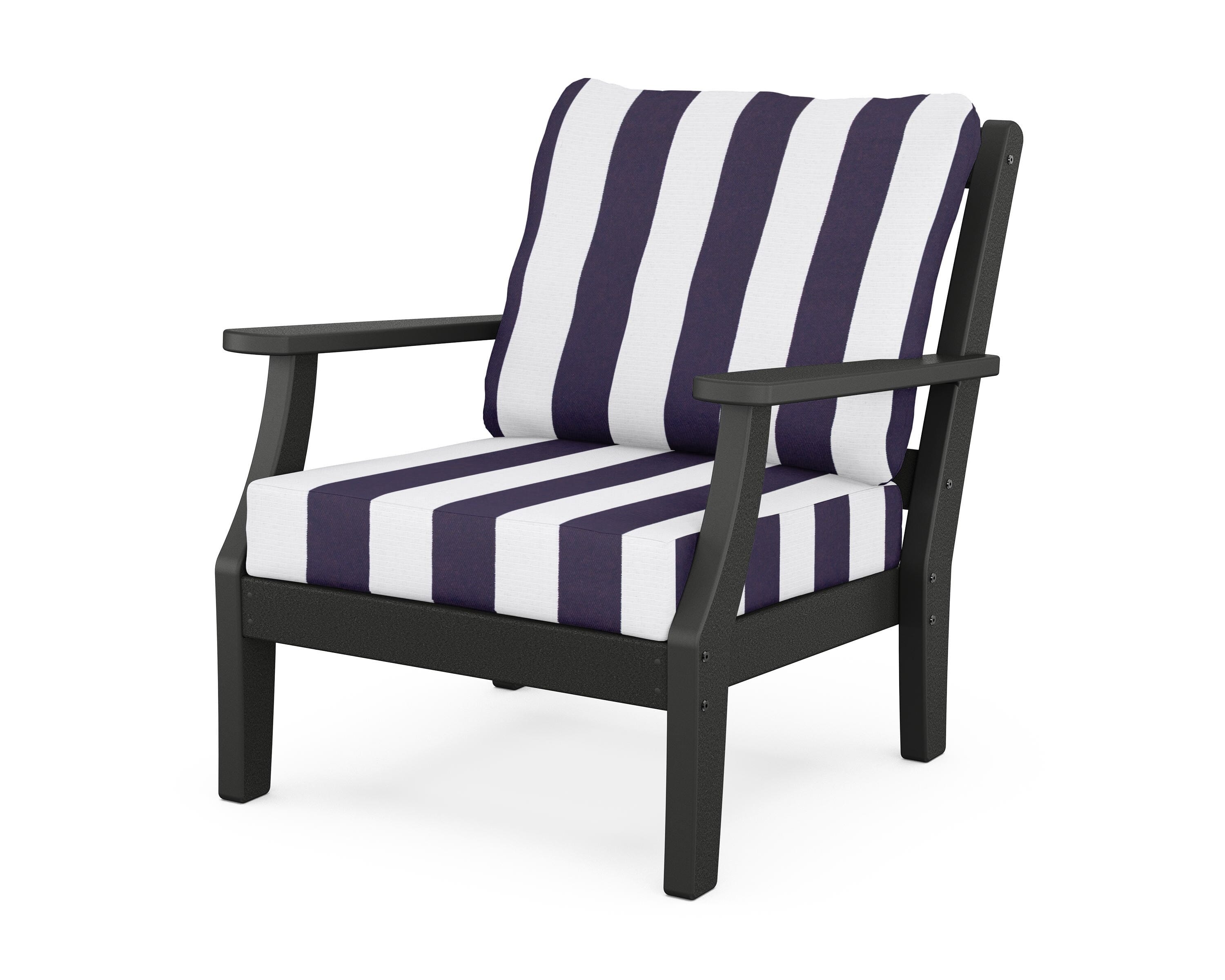 Martha Stewart by POLYWOOD® Chinoiserie Deep Seating Chair in Black / Cabana Stripe Navy