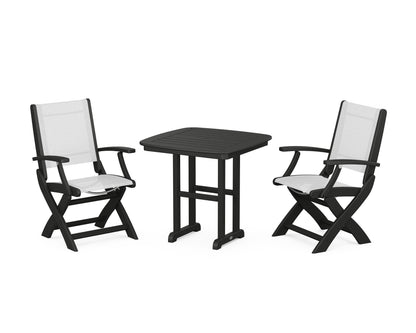 POLYWOOD® Coastal Folding Chair 3-Piece Dining Set in Black / White Sling