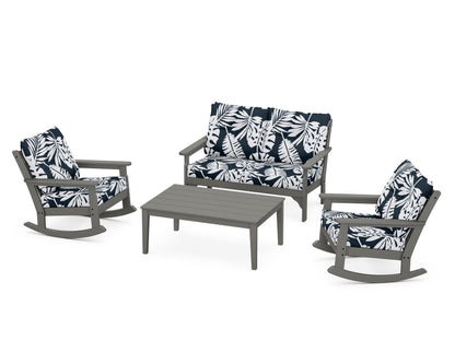 POLYWOOD® Vineyard 4-Piece Deep Seating Rocking Chair Set in Slate Grey / Leaf Marine Indigo