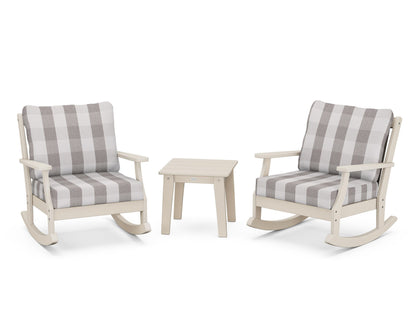 POLYWOOD® Braxton 3-Piece Deep Seating Rocker Set in Sand / Buffalo Plaid Grey Mist