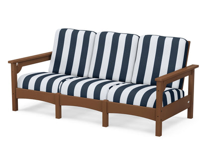 POLYWOOD® Club Sofa in Teak / Cabana Stripe Marine Indigo