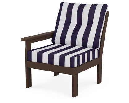 POLYWOOD® Vineyard Modular Left Arm Chair in Mahogany / Cabana Stripe Navy