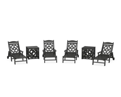 Martha Stewart by POLYWOOD® Chinoiserie 6-Piece Chaise Set with Umbrella Stand Accent Table in Black