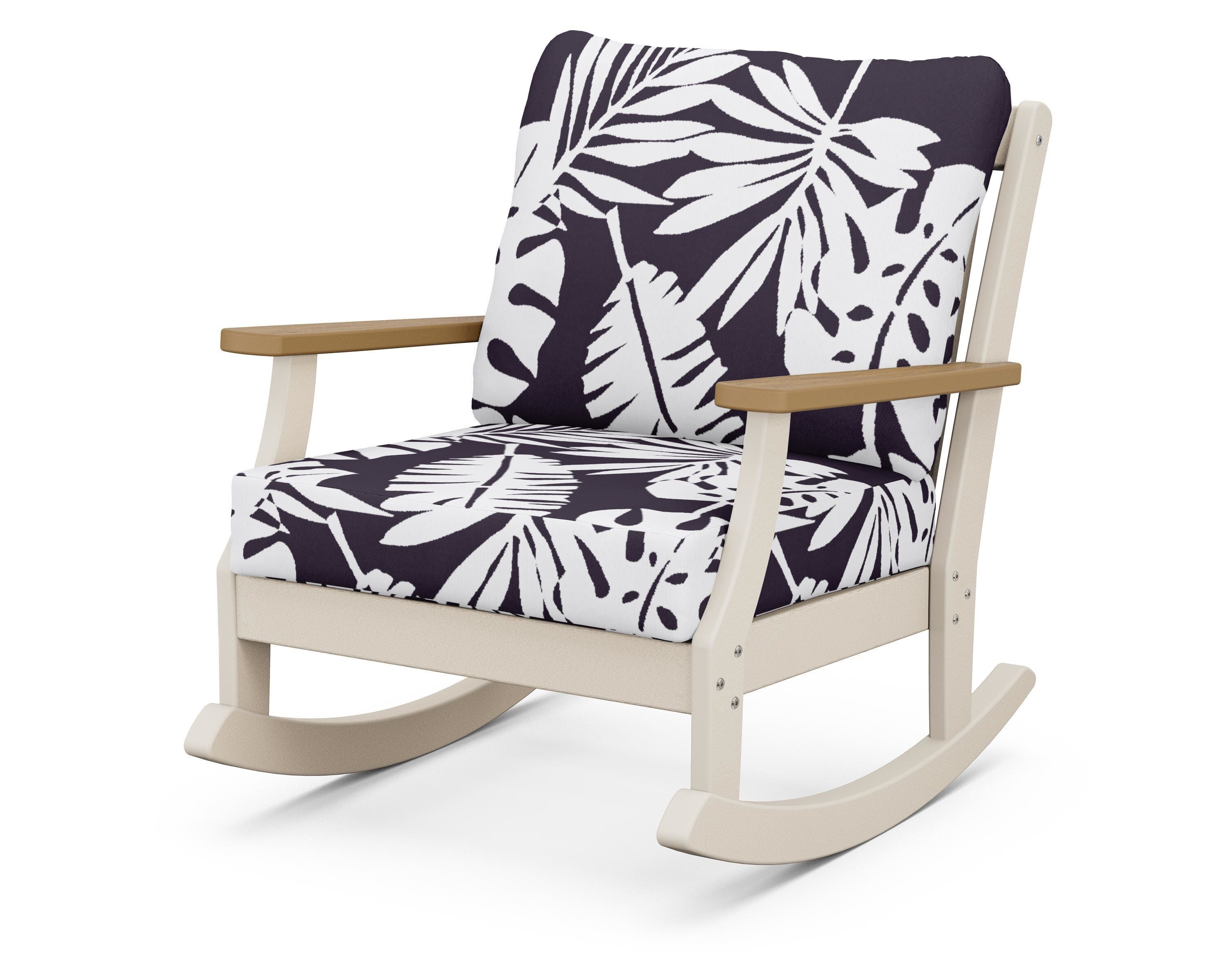 POLYWOOD® Braxton Deep Seating Rocking Chair in Sand / Natural / Leaf Navy