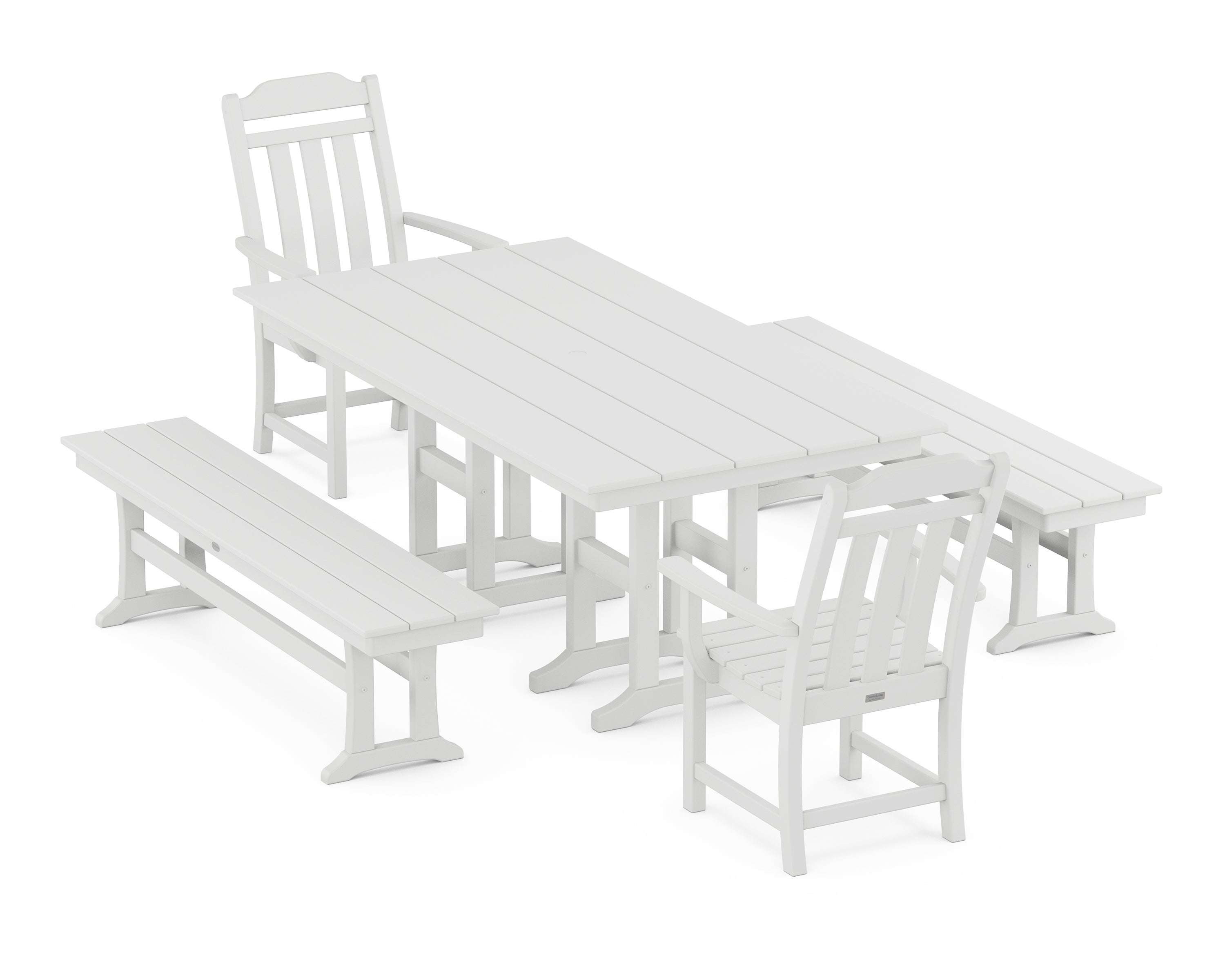 Country Living Cottage 5-Piece Farmhouse Dining Set with Benches in White