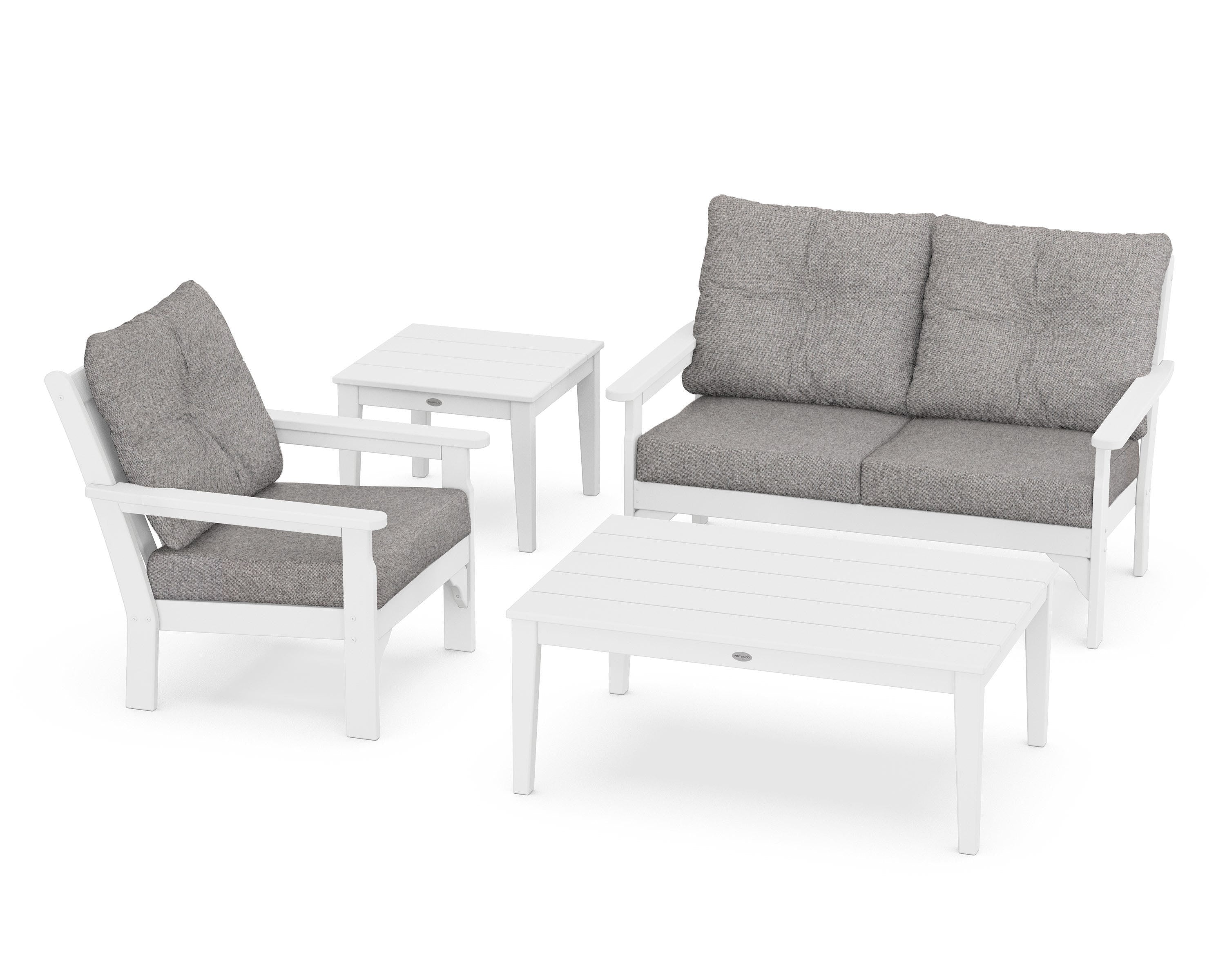POLYWOOD® Vineyard 4-Piece Deep Seating Set in White / Grey Mist