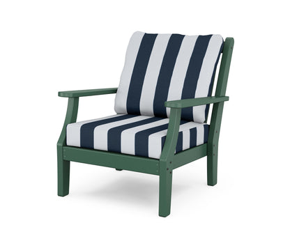 Country Living Wovendale Deep Seating Chair in Green / Cabana Stripe Marine Indigo