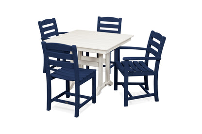 POLYWOOD® La Casa Café 5-Piece Farmhouse Dining Set with Trestle Legs in Navy / White