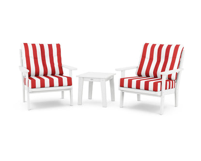 POLYWOOD® Lakeside 3-Piece Deep Seating Chair Set in White / Cabana Stripe Crimson