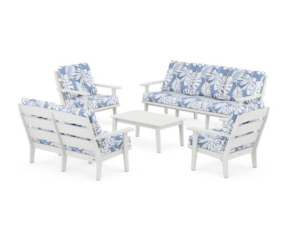 POLYWOOD® Lakeside 5-Piece Lounge Sofa Set in White / Leaf Sky Blue