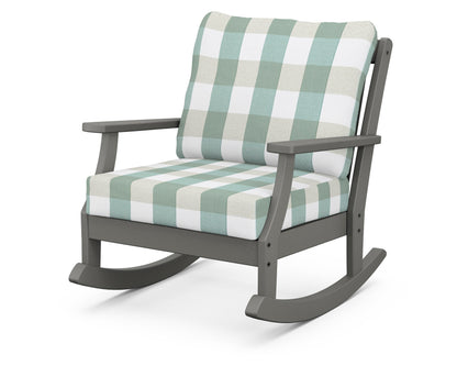 POLYWOOD® Braxton Deep Seating Rocking Chair in Slate Grey / Buffalo Plaid Glacier Spa
