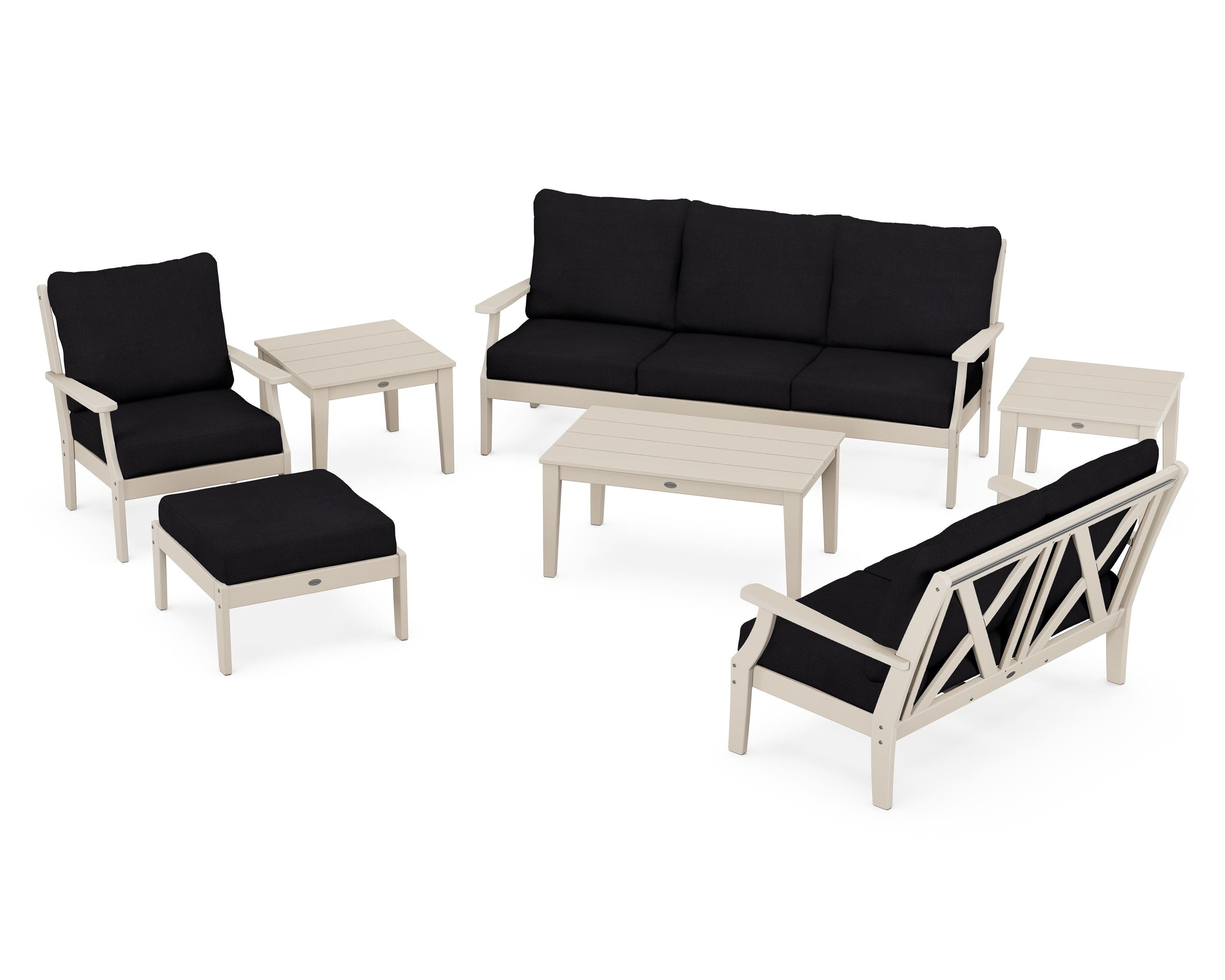 POLYWOOD® Braxton 7-Piece Deep Seating Set in Sand / Midnight Linen