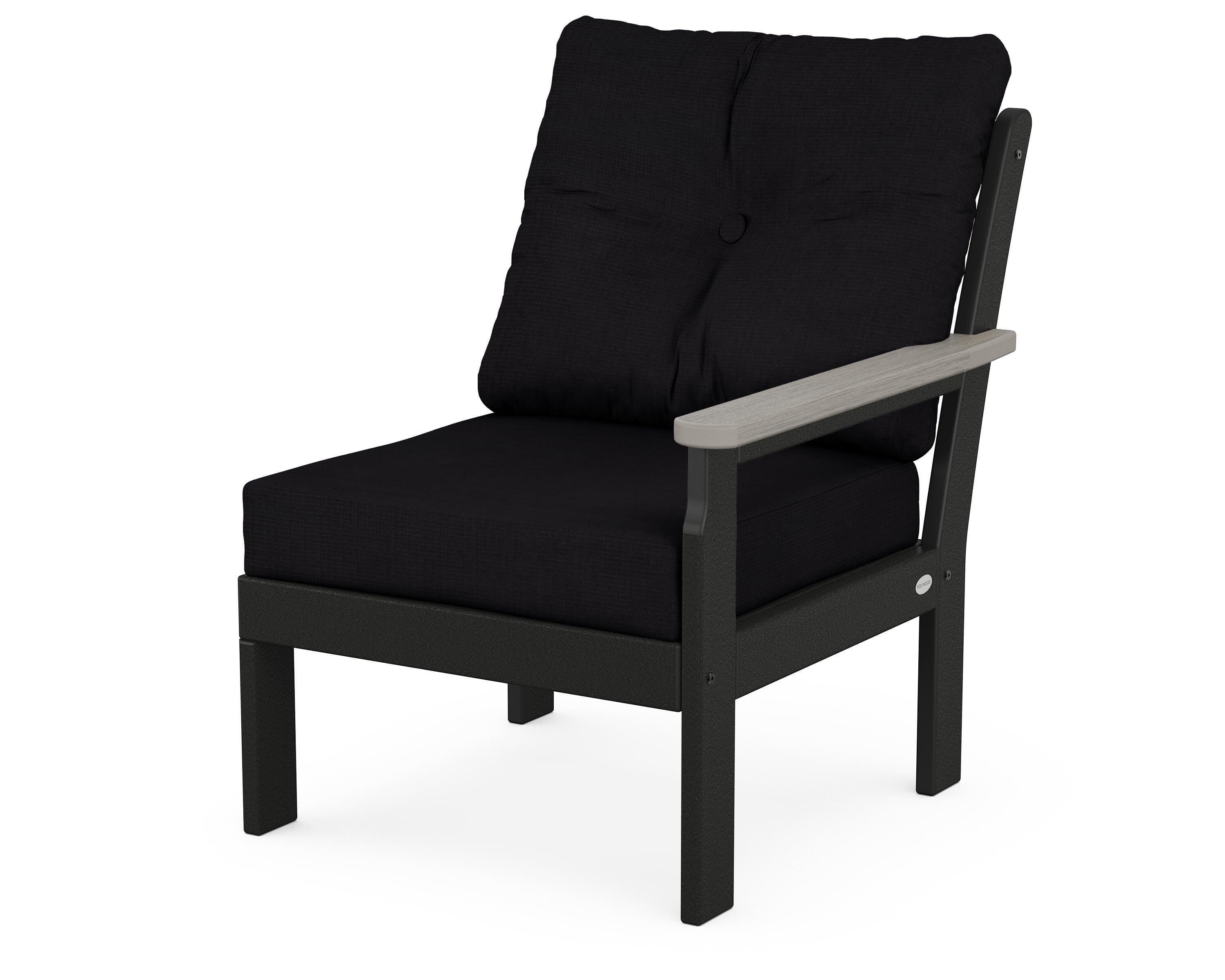 POLYWOOD® Vineyard Modular Right Arm Chair in Black / Driftwood / Midnight Linen