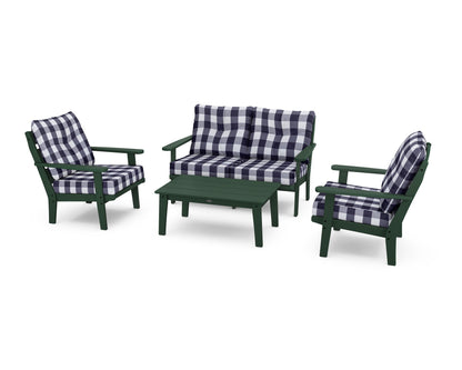 POLYWOOD® Lakeside 4-Piece Deep Seating Set in Green / Buffalo Plaid Navy