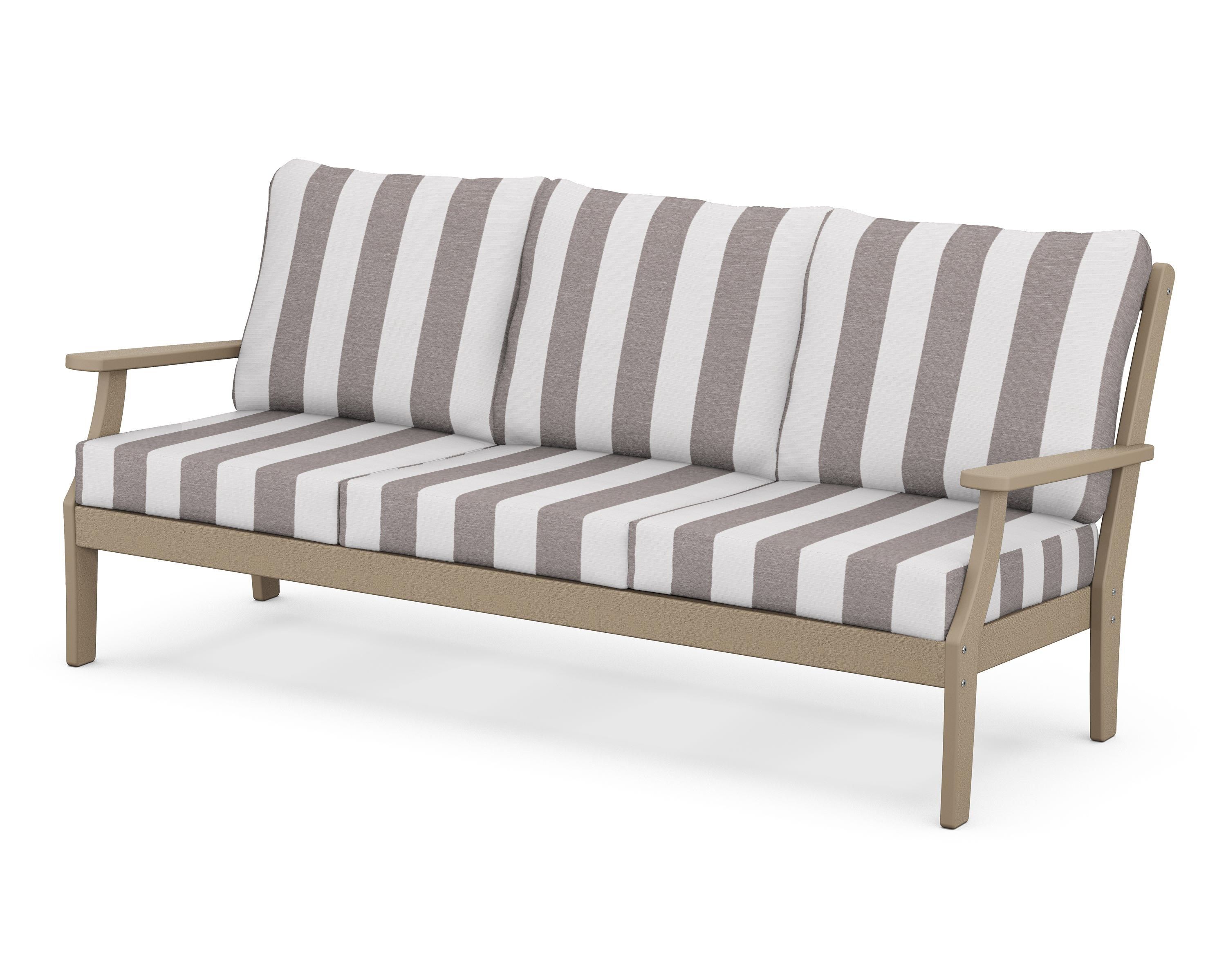 POLYWOOD® Braxton Deep Seating Sofa in Vintage Sahara / Cabana Stripe Grey Mist