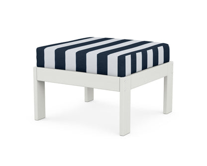 POLYWOOD® Vineyard Modular Ottoman in Vintage White / Cabana Stripe Marine Indigo