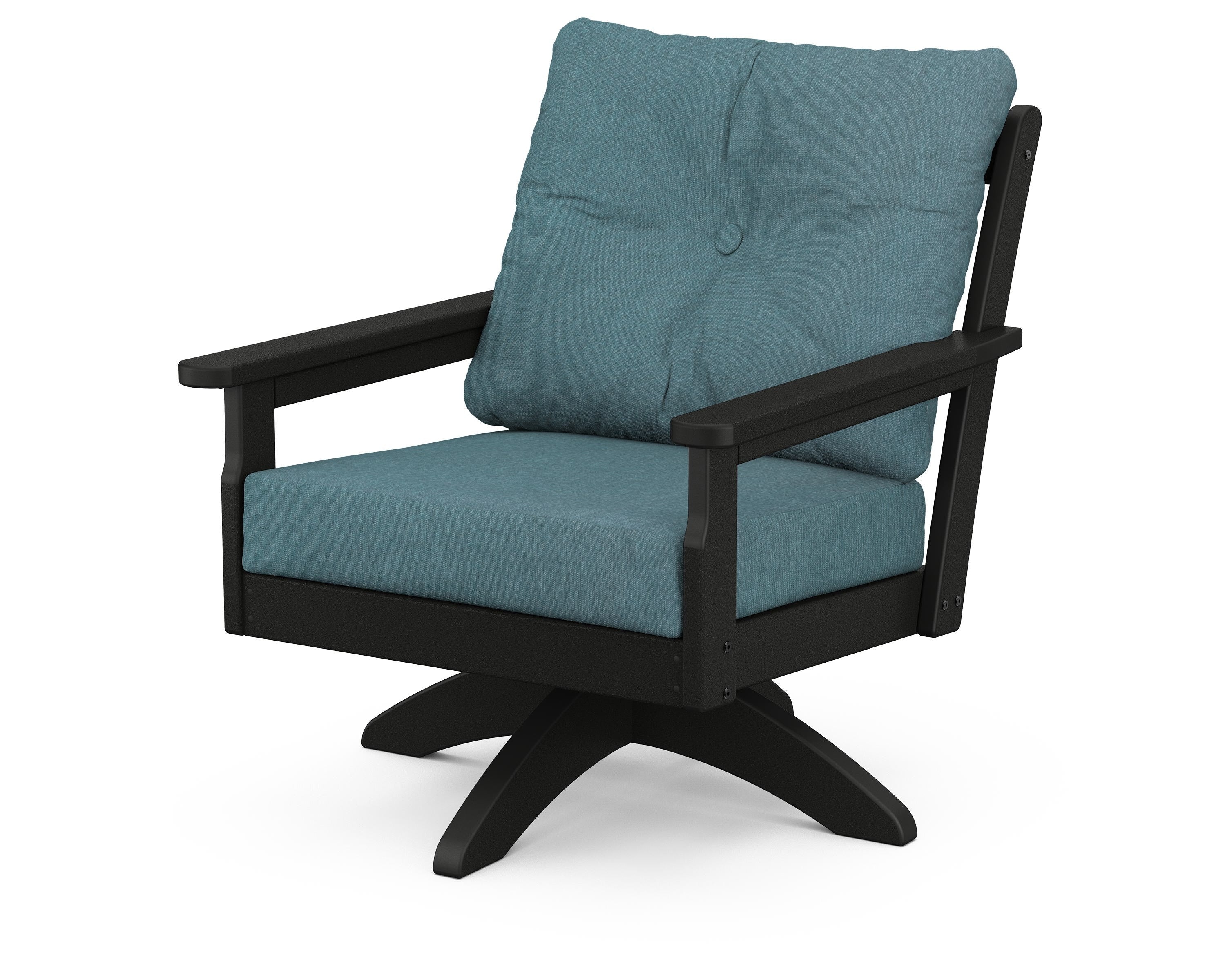 POLYWOOD® Vineyard Deep Seating Swivel Chair in Black / Ocean Teal