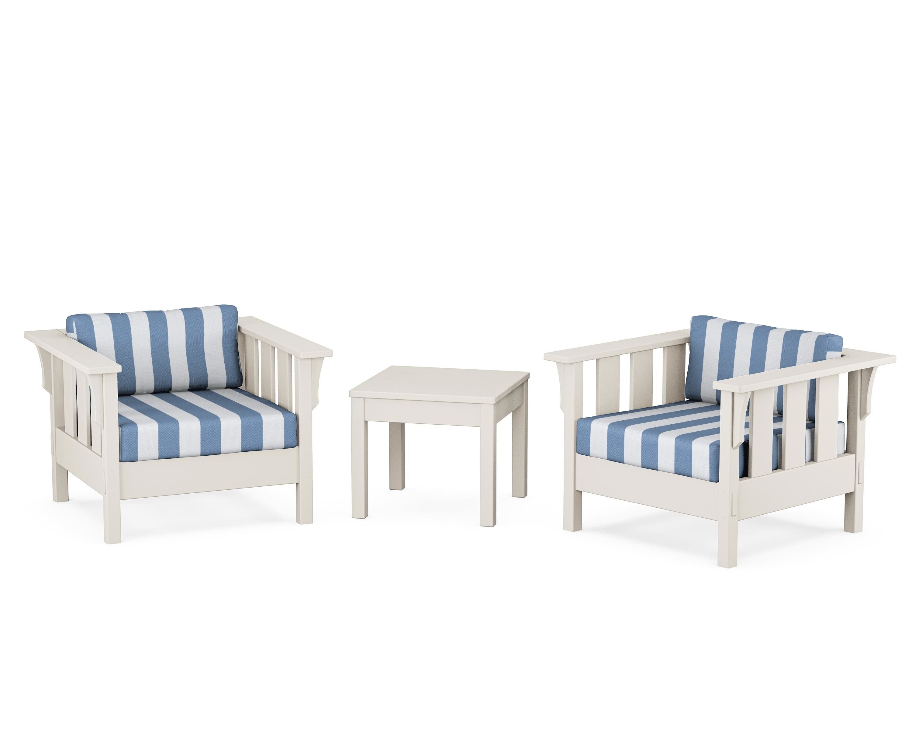 Martha Stewart by POLYWOOD® Acadia 3-Piece Deep Seating Set in Sand / Cabana Stripe Sky Blue
