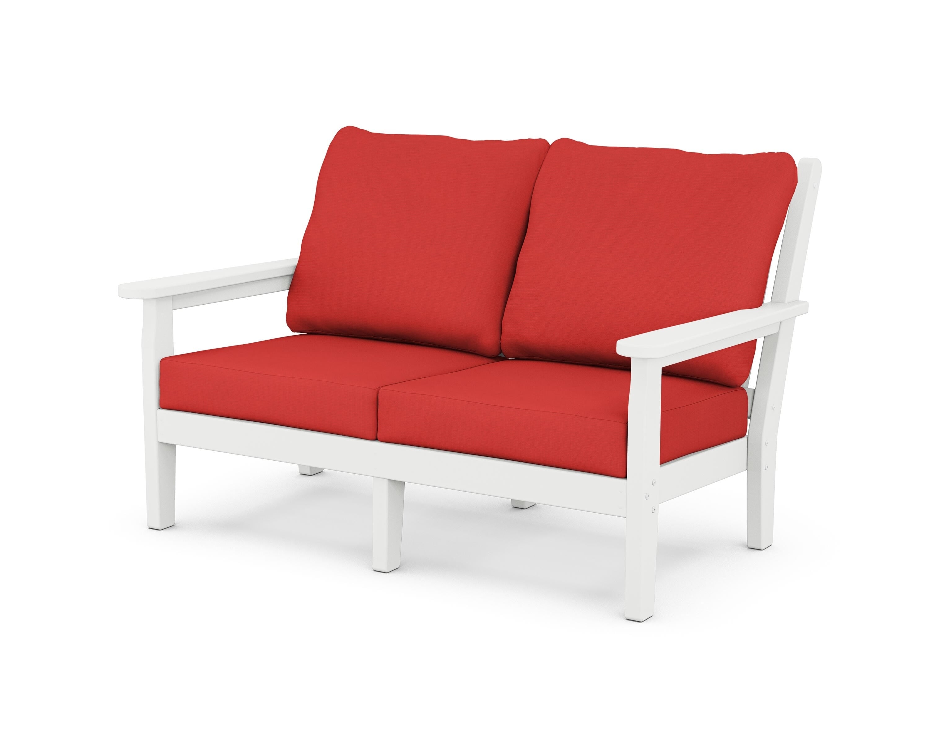 POLYWOOD® Chippendale Deep Seating Loveseat in White / Crimson Linen