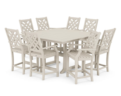 Country Living Wovendale 9-Piece Square Farmhouse Counter Set with Trestle Legs in Sand