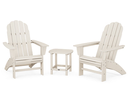 POLYWOOD® Vineyard 3-Piece Curveback Adirondack Set with South Beach 18" Side Table in Sand