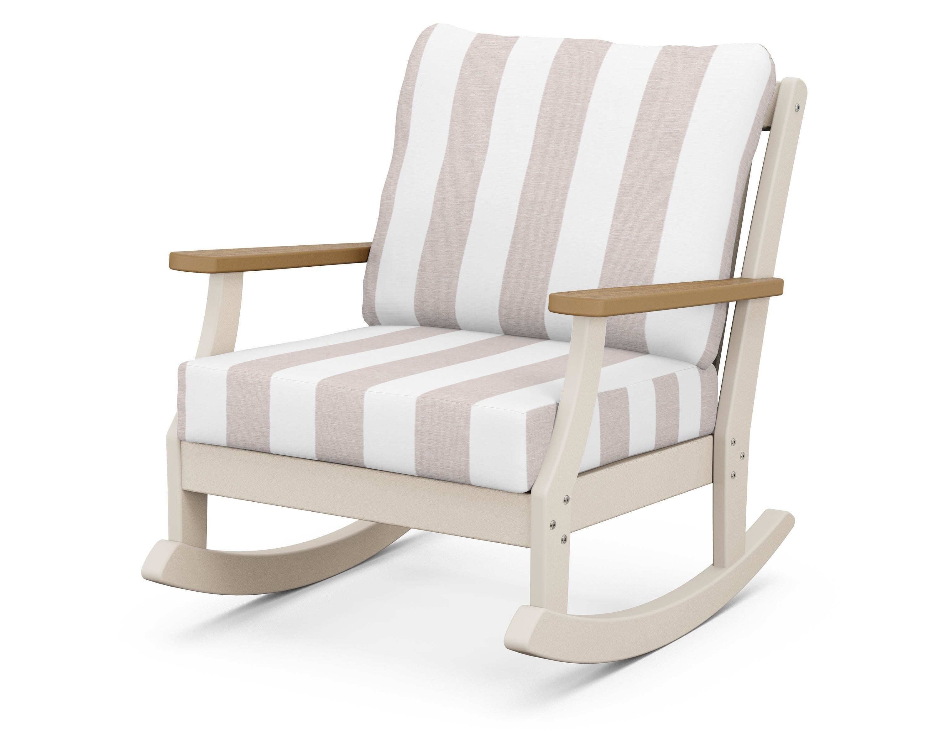 POLYWOOD® Braxton Deep Seating Rocking Chair in Sand / Natural / Cabana Stripe Dune Burlap