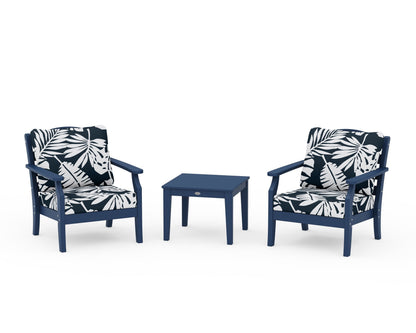 Draper James™ by  POLYWOOD® Savannah 3-Piece Deep Seating Set in Navy / Leaf Marine Indigo