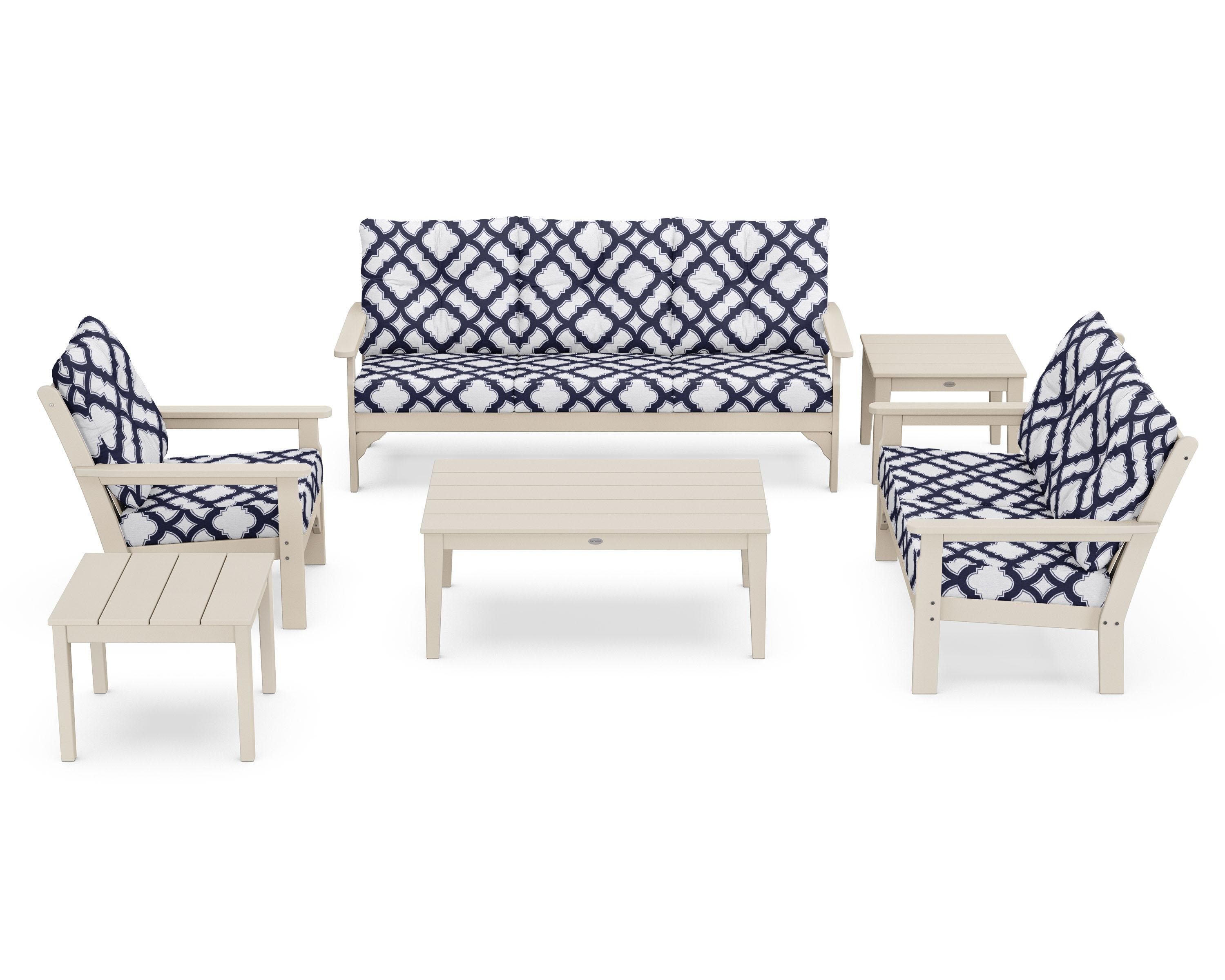 POLYWOOD® Vineyard 6-Piece Deep Seating Set in Sand / Trellis Navy