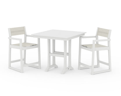 POLYWOOD® EDGE Sling Arm Chair 3-Piece Farmhouse Counter Set with Trestle Legs in White / Parchment Sling