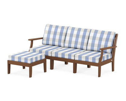POLYWOOD® Braxton Modular 4-Piece Deep Seating Set with Ottoman in Teak / Buffalo Plaid Sky Blue