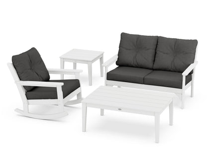 POLYWOOD® Vineyard 4-Piece Deep Seating Rocker Set in White / Spectrum Carbon