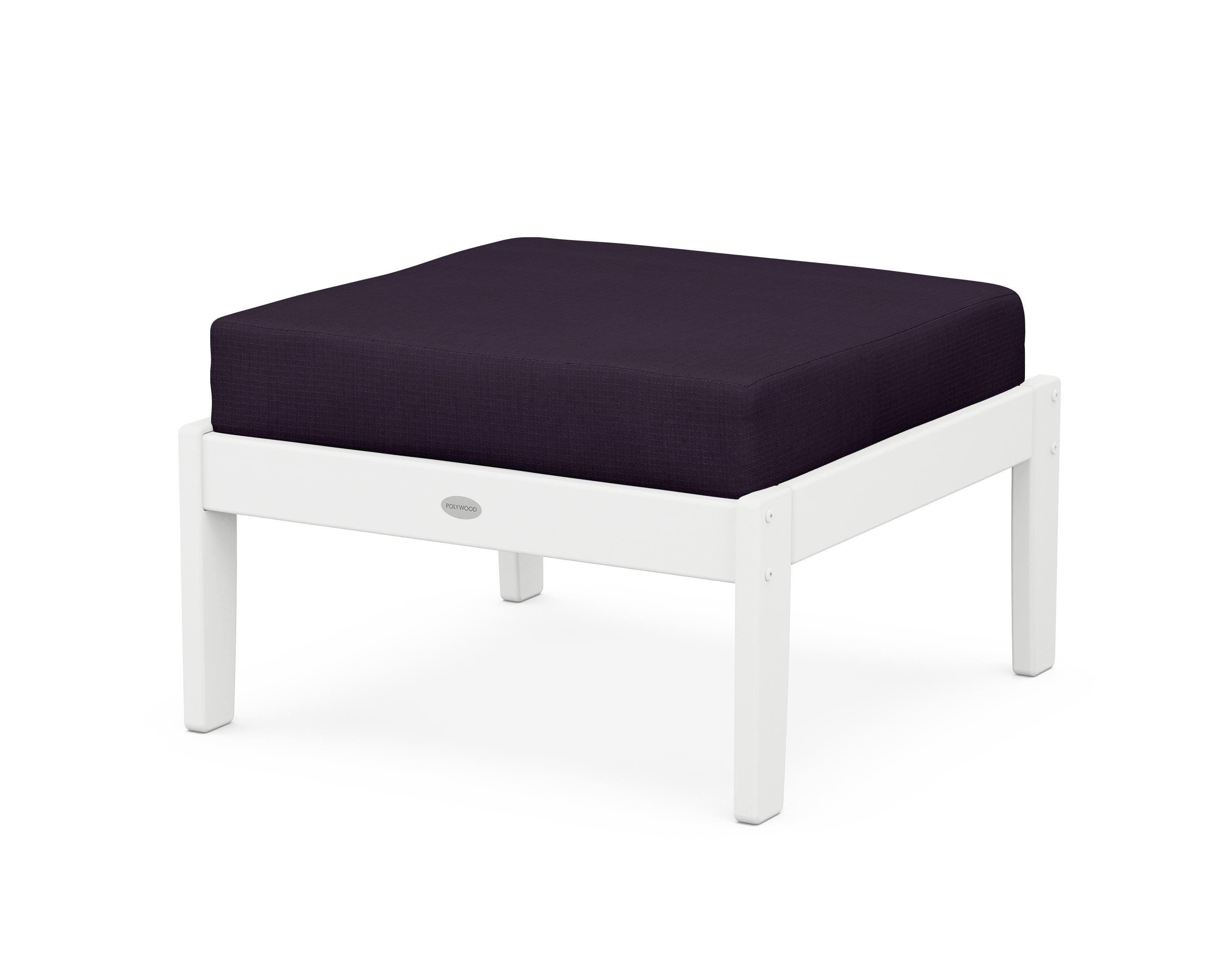 POLYWOOD® Braxton Deep Seating Ottoman in White / Navy Linen