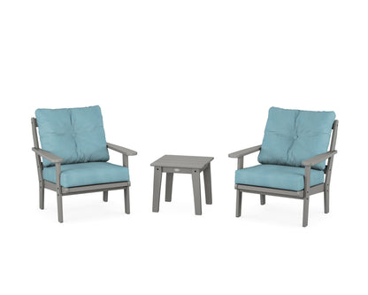 POLYWOOD® Mission 3-Piece Deep Seating Set in Slate Grey / Lattice Sky Blue
