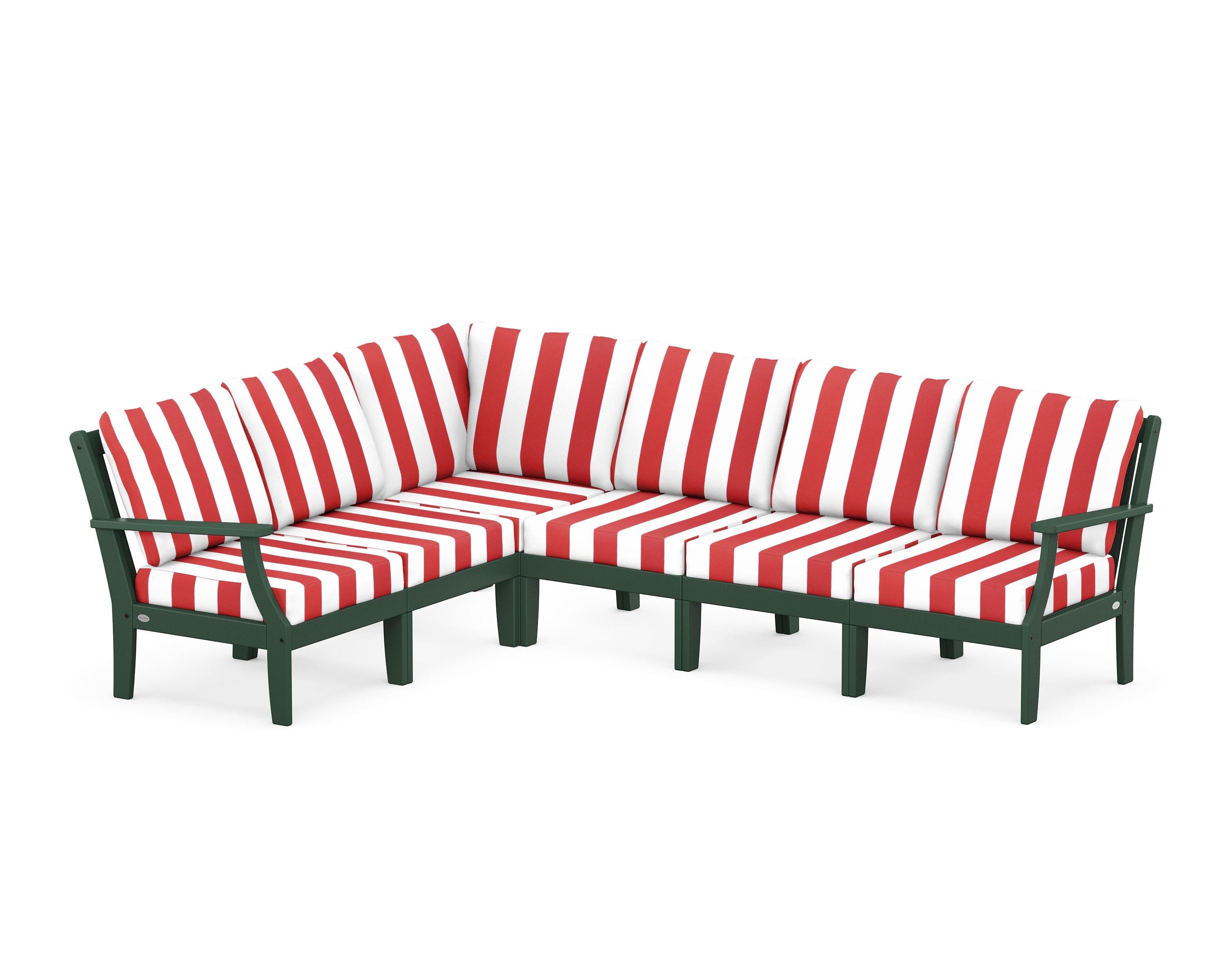 POLYWOOD® Braxton Modular 6-Piece Deep Seating Set in Green / Cabana Stripe Crimson