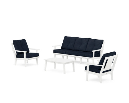POLYWOOD® Prairie 4-Piece Deep Seating Set with Sofa in White / Marine Indigo