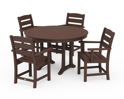 POLYWOOD® Lakeside 5-Piece Round Dining Set with Trestle Legs in Mahogany