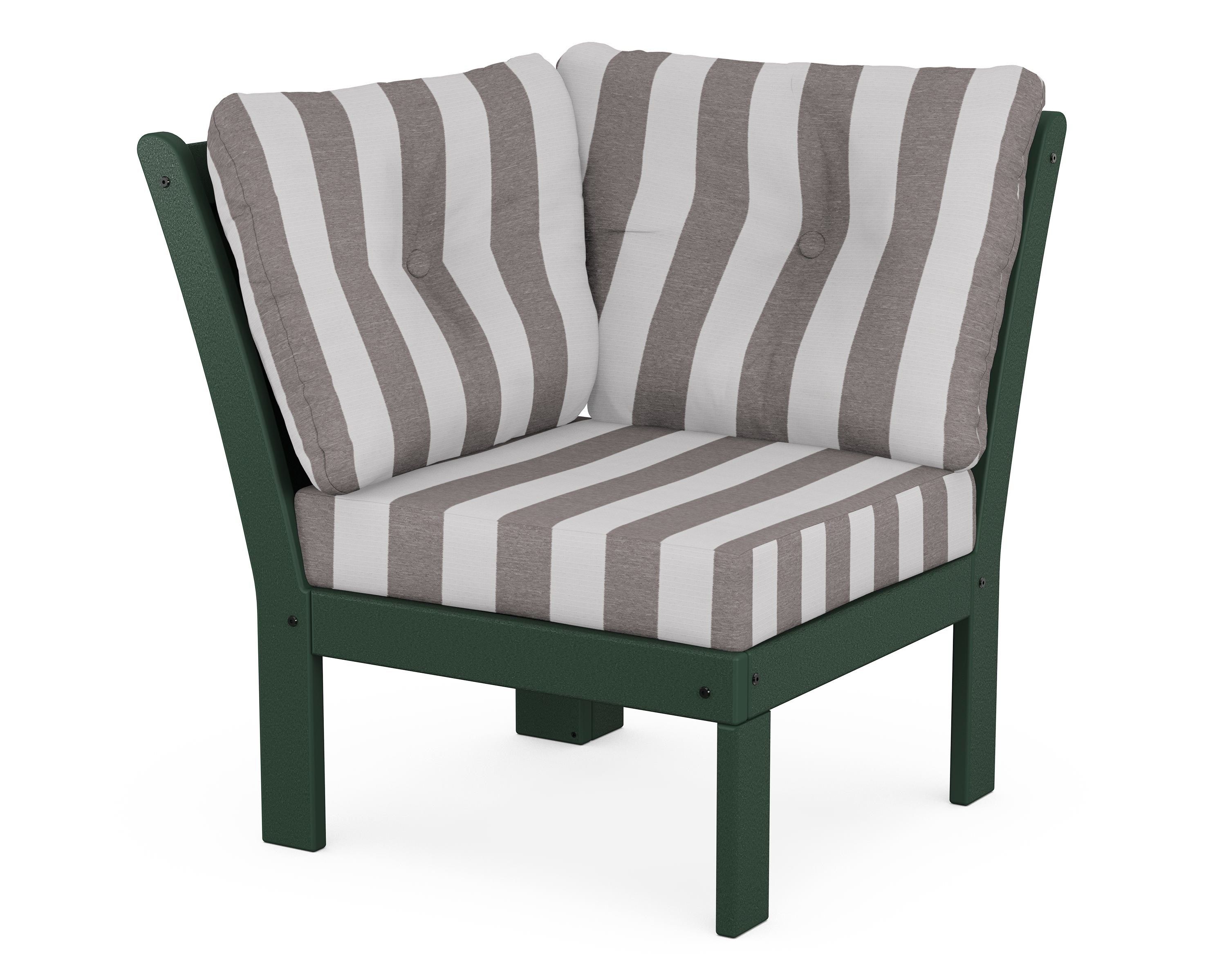POLYWOOD® Vineyard Modular Corner Chair in Green / Cabana Stripe Grey Mist