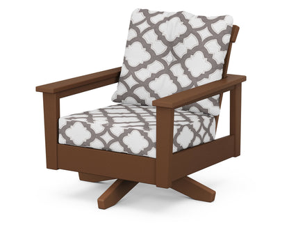 POLYWOOD® Prescott Deep Seating Swivel Chair in Teak / Trellis Grey Mist