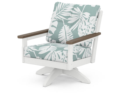POLYWOOD® Vineyard Deep Seating Swivel Chair in White / Kona / Leaf Glacier Spa