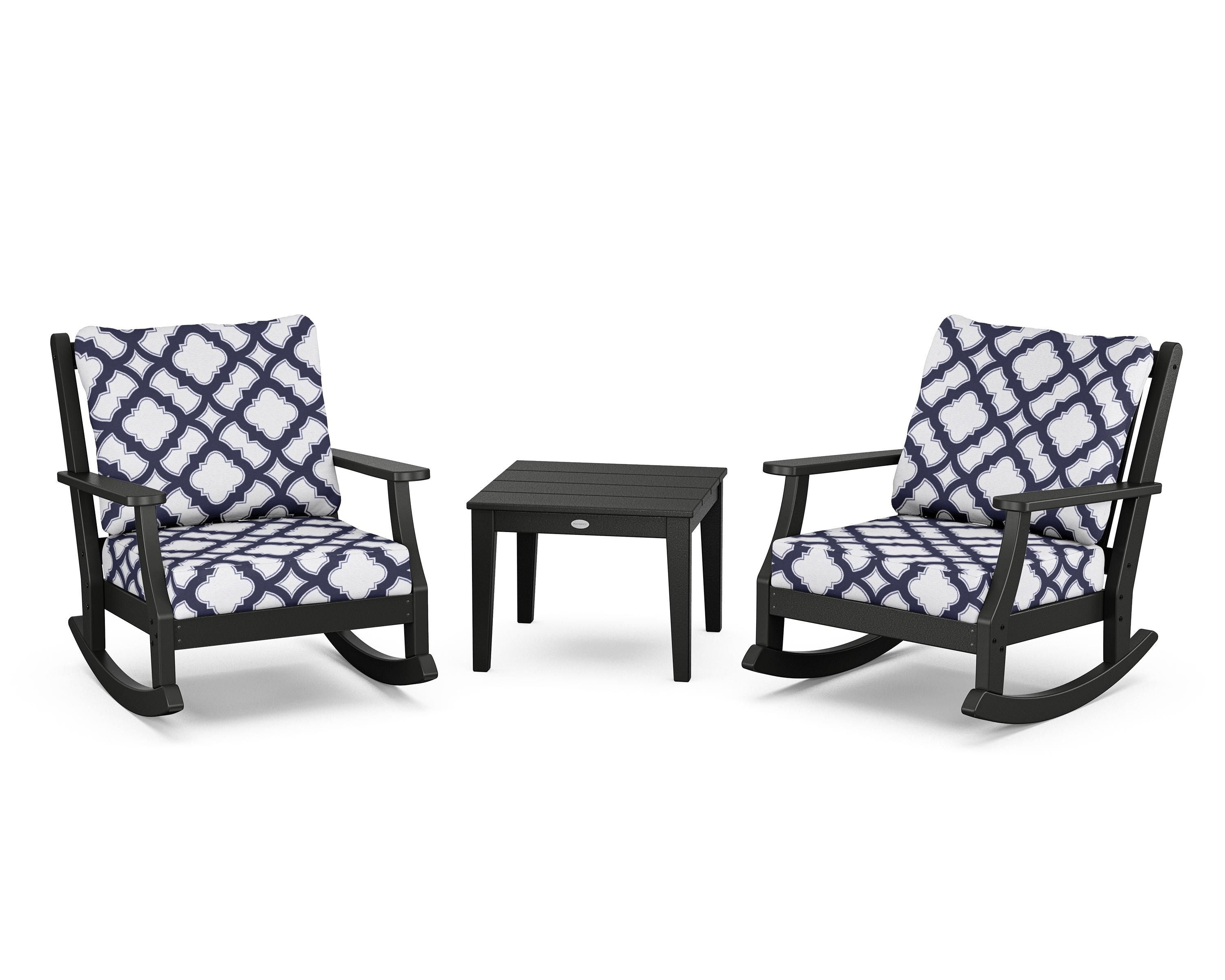 Country Living Wovendale 3-Piece Deep Seating Rocker Set in Black / Trellis Navy