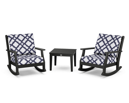 Country Living Wovendale 3-Piece Deep Seating Rocker Set in Black / Trellis Navy