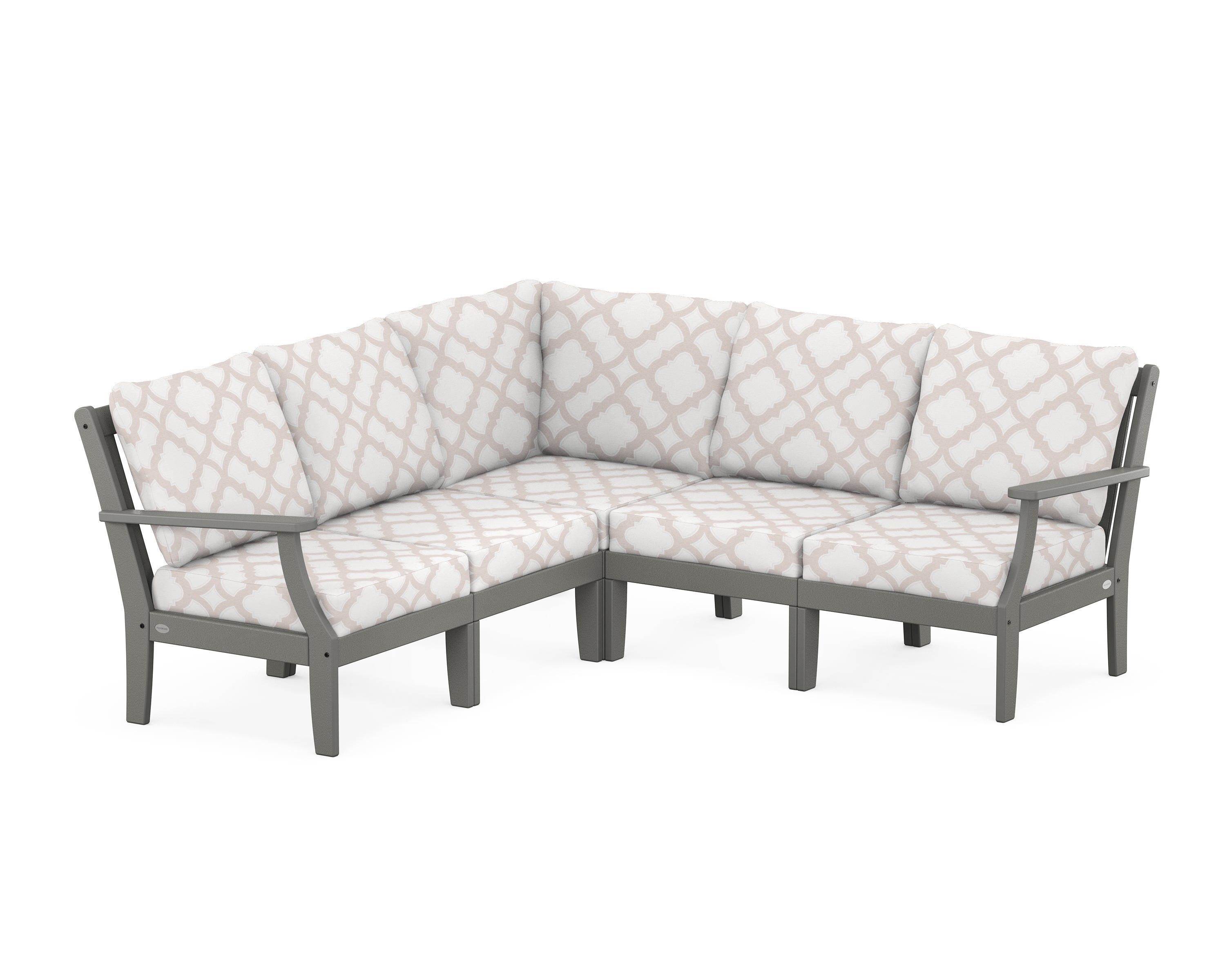POLYWOOD® Braxton Modular 5-Piece Deep Seating Set in Slate Grey / Trellis Dune Burlap