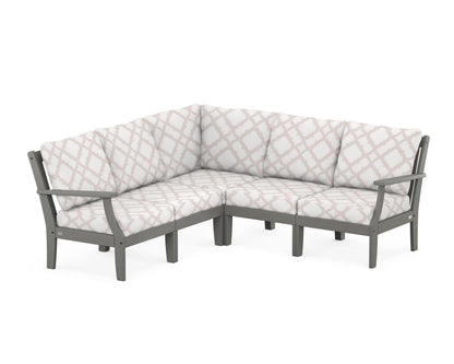 POLYWOOD® Braxton Modular 5-Piece Deep Seating Set in Slate Grey / Trellis Dune Burlap