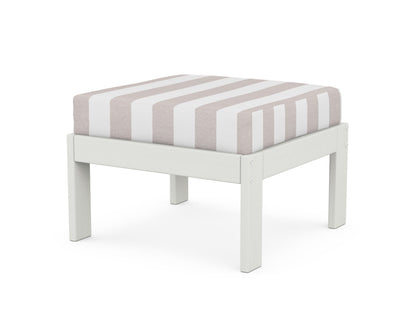 POLYWOOD® Vineyard Modular Ottoman in Vintage White / Cabana Stripe Dune Burlap