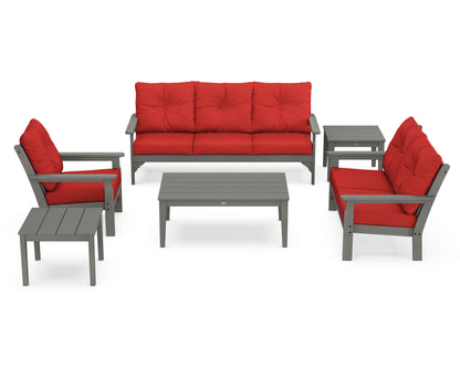 POLYWOOD® Vineyard 6-Piece Deep Seating Set in Slate Grey / Crimson Linen