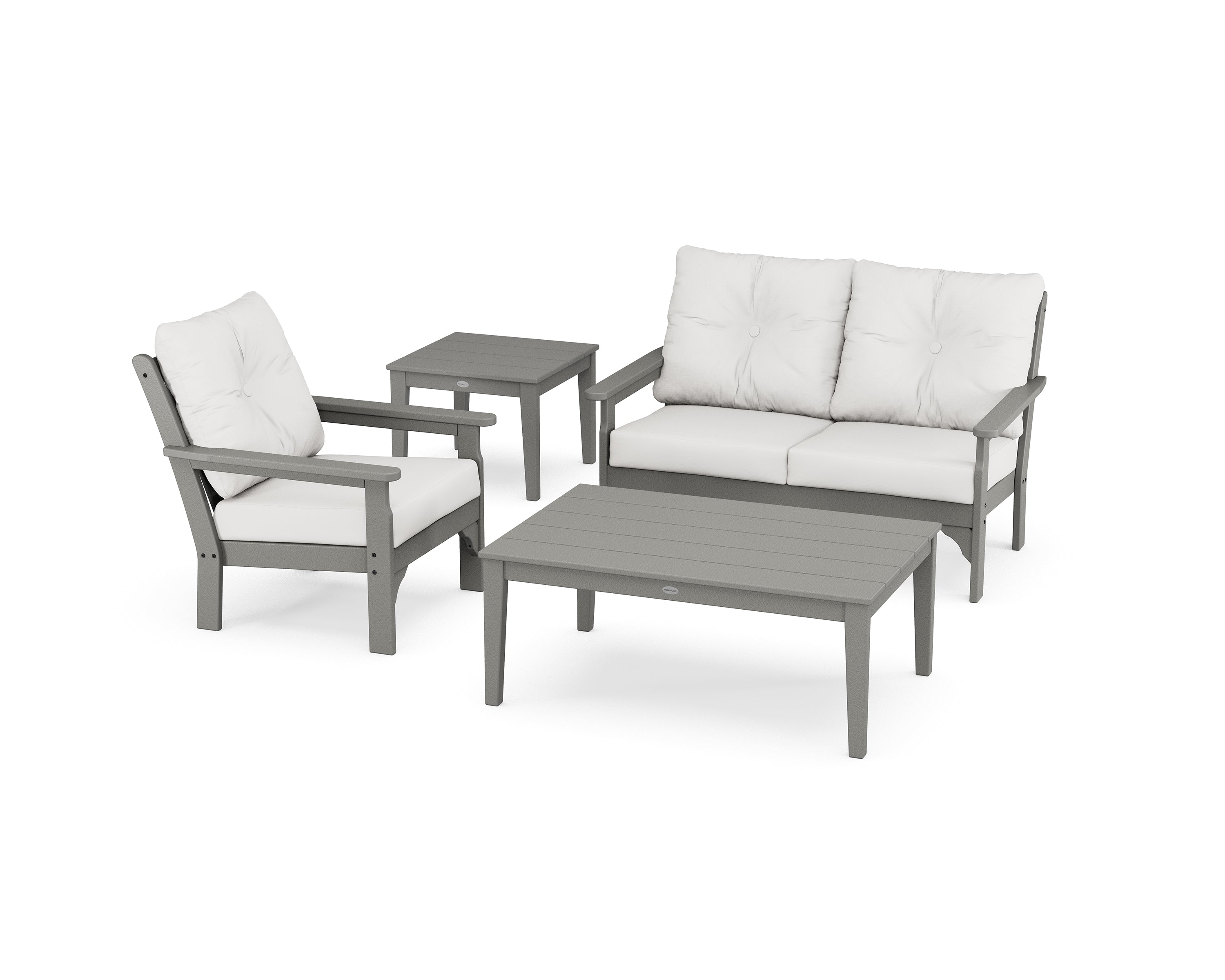 POLYWOOD® Vineyard 4-Piece Deep Seating Set in Slate Grey / Natural Linen