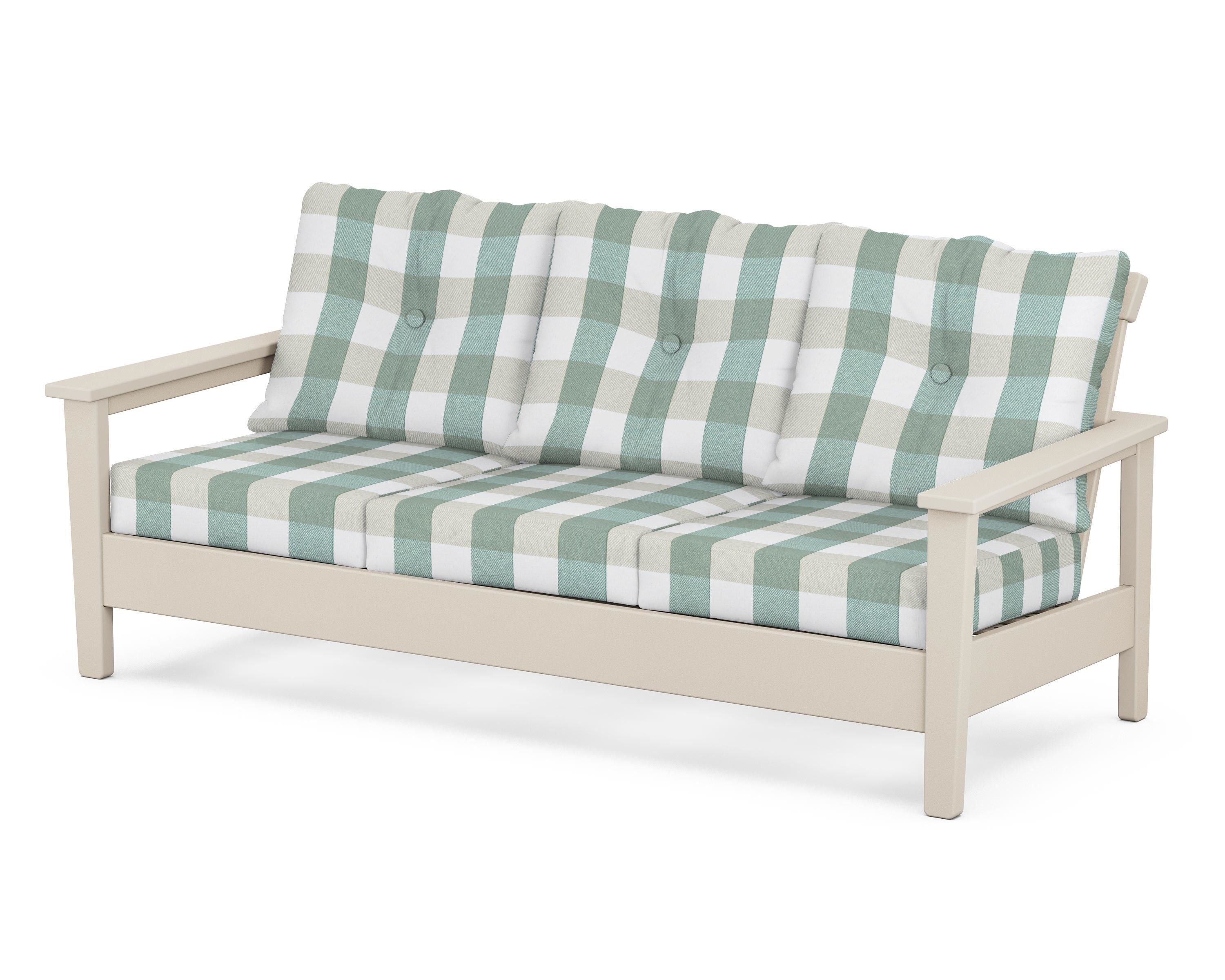 POLYWOOD® Prescott Deep Seating Sofa in Sand / Buffalo Plaid Glacier Spa
