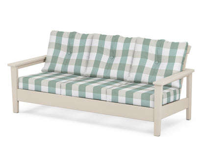 POLYWOOD® Prescott Deep Seating Sofa in Sand / Buffalo Plaid Glacier Spa