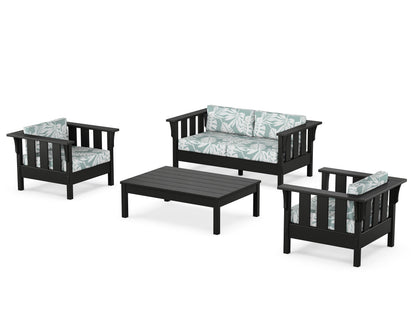 Martha Stewart by POLYWOOD® Acadia 4-Piece Deep Seating Set with Loveseat in Black / Leaf Glacier Spa